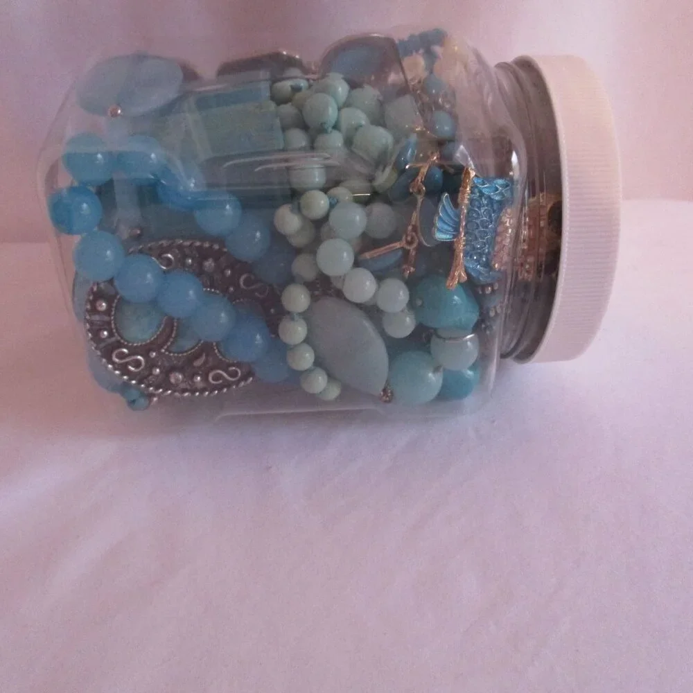 Turquoise Color Inspired Jewelry Jar Lot Vintage to Modern Wearable